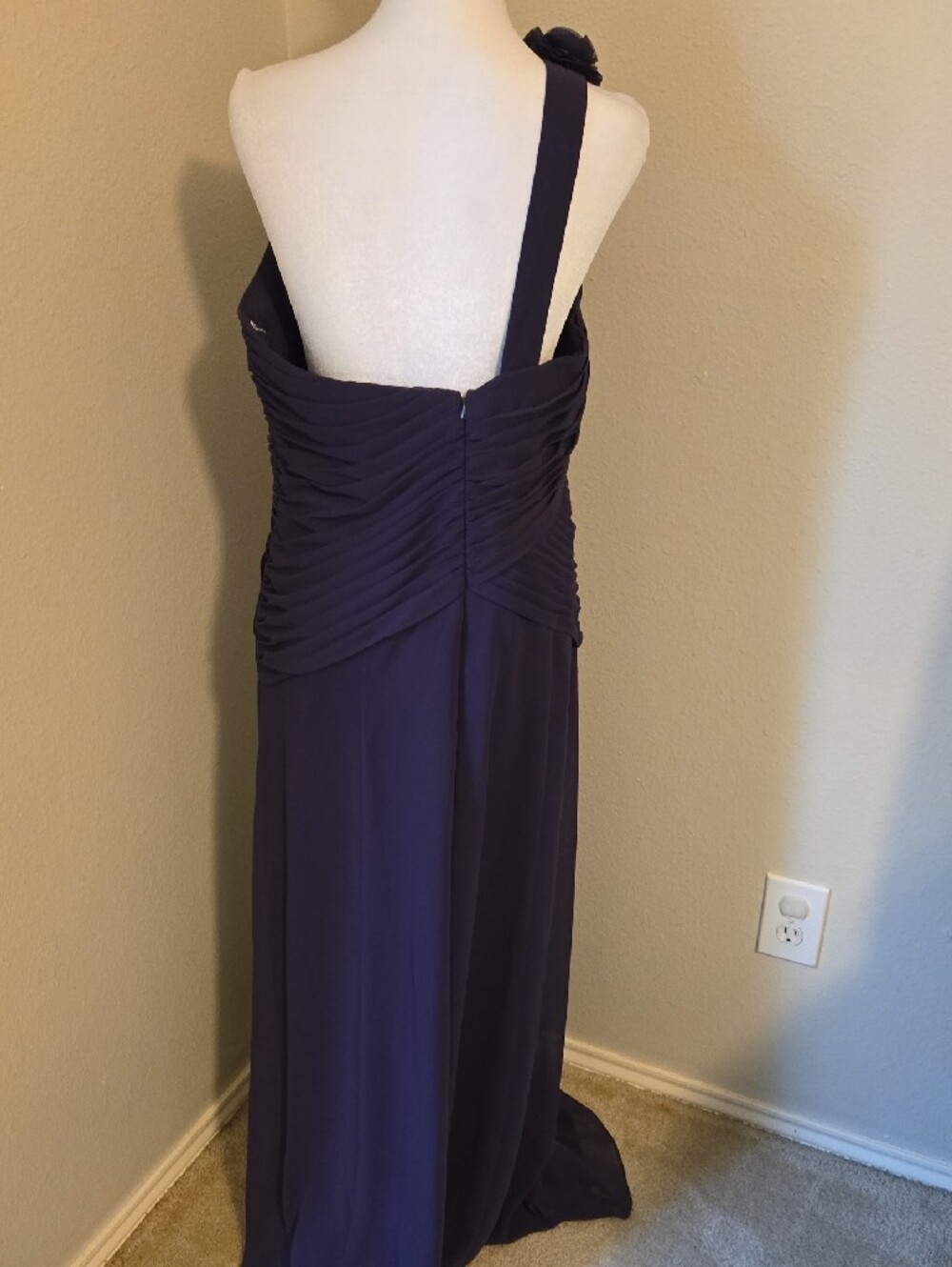 David's Bridal One-Shoulder Purple Evening Gown with Rosette - Picture 2 of 3